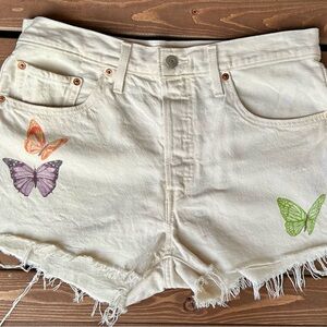 Levi’s Embellished White Denim Shorts